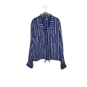 Supplies Lightweight Trucker Jacket Blue White Stripe Linen Rayon Womens Small